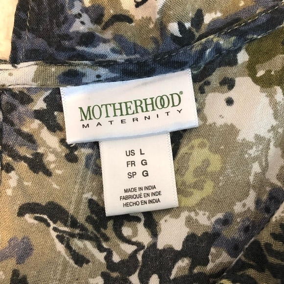 MOTHERHOOD Maternity Dress Women's Size Large Green Floral Print Ruffled V-Neck - Picture 8 of 12